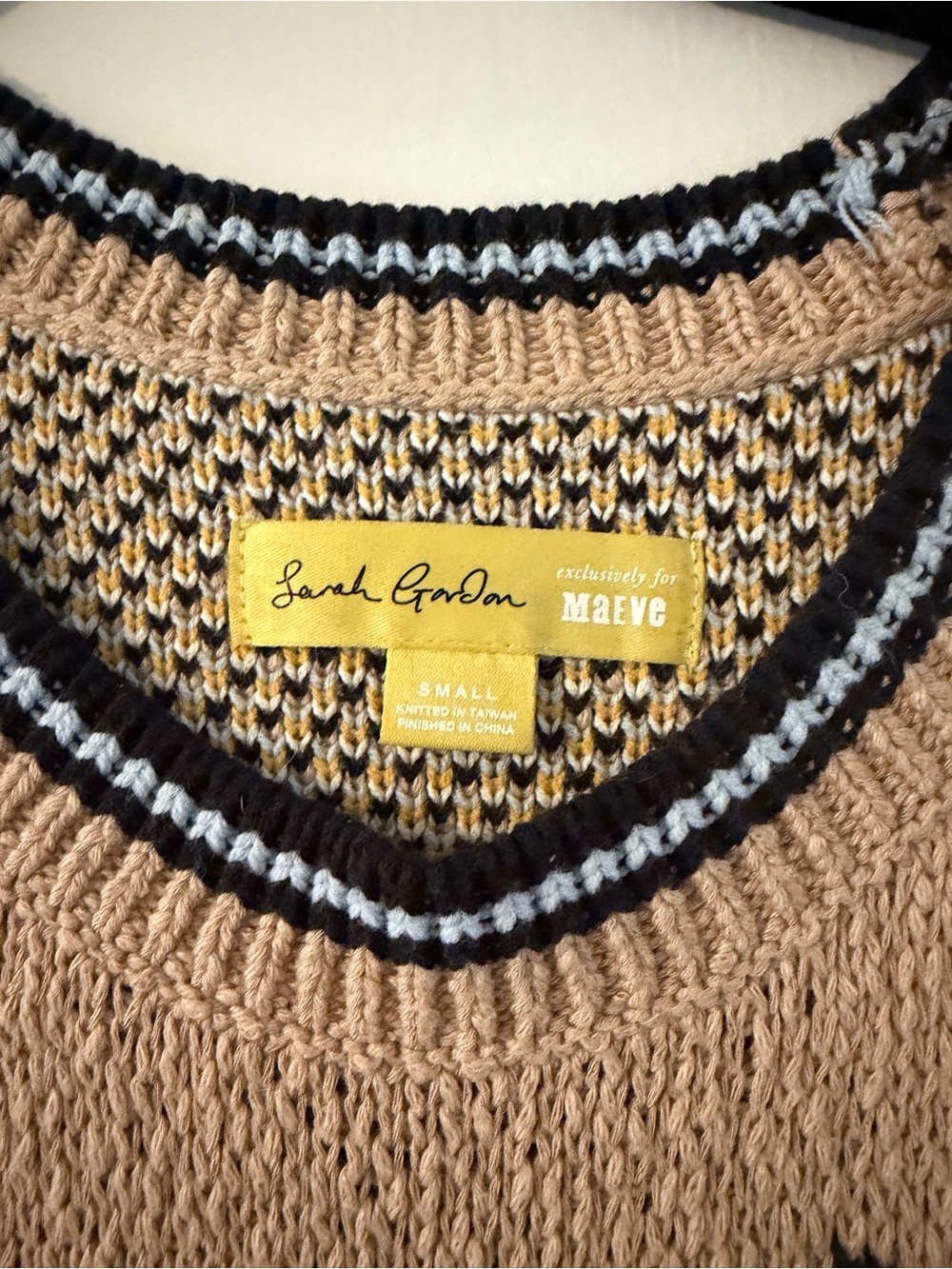 Maeve Beige Sweater Vest with Black and Light Blue Trim - Picture 3 of 3